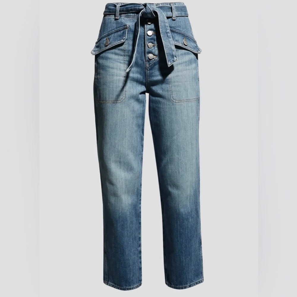 Veronica Beard Rinley High Rise Belted Straight Leg Crop Jeans